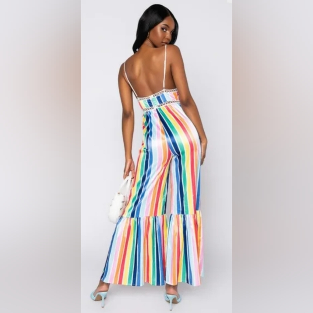 Striped Rainbow Ruffle-Hem Jumpsuit - Multi - Picture 2 of 8